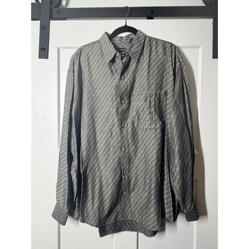 Vintage Barnes Storm XL Gray Geometric Button Up Shirt 90s Cotton Long Sleeve